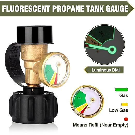 Bestfire 2 PCS Propane Tank Gauge with Leak Detector – Universal Level Indicator for 5-40lb Tanks – QCC1/Type 1 Connection – Brass Construction for BBQ Grills, Camping Stoves & Heaters RV Camper