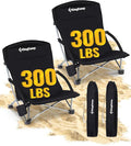 KingCamp Low Beach Chairs, Folding Portable Chair for Adults Lightweight Extra Wide Seat 300lbs Heavy Duty Oversized Backpack, Carry Bag for Camping