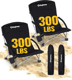 KingCamp Low Beach Chairs, Folding Portable Chair for Adults Lightweight Extra Wide Seat 300lbs Heavy Duty Oversized Backpack, Carry Bag for Camping