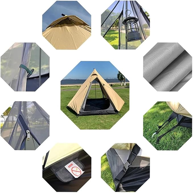 Compatible for Ultralight Pyramid 4 Person Camping Tent - Double Layer Outdoor Hiking Teepee, Large Space Family Tourist Backpacking Tipi