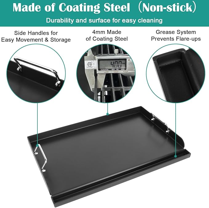 25"x16" Nonstick Coating Griddle for Gas Grill, Universal Griddle Insert for Gas Stove/Gas Grill/Electric/Charcoal, Flat Top Plate for Outdoor Cooking and Camping Grilling