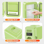 Mini Fridge, 4 Liter/6 Can Mini Makeup Fridge, 110V AC/ 12V DC Portable Thermoelectric Cooler&Warmer for Skincare, Drink, Cosmetic, Medicine, Small fridge for Bedroom, Office, Dorm, Car, Green