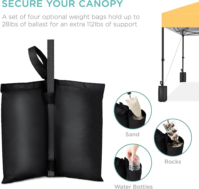 Best Choice Products 10x10ft Pop Up Canopy Tent, Outdoor Shade, 1 Person 1 Minute Set Up, Carry Case, 4 Weight Bags - Marigold