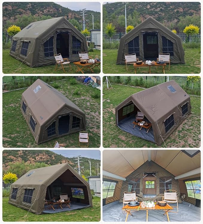 4 Season Inflatable Camping Tent with Separate Living and Sleeping Area,3000mm Waterproof Pop-Up Tent with Pump and Stove Jack Hole,4-6 Person Glamping Tent