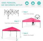Best Choice Products 8x8ft Pop Up Canopy Tent, Outdoor Shade, 1 Person 1 Minute Set Up, Carry Case, 4 Weight Bags - Hot Pink