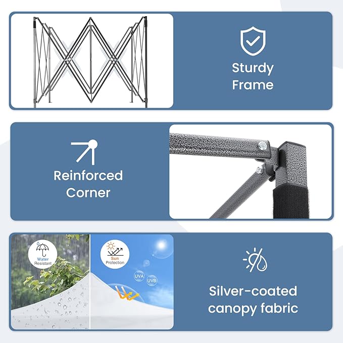 NEWBULIG 10x10 FT Pop Up Canopy Easy Up Tents for Camping Parties Events Beach Backyard Portable Outdoor Shelter Heavy Duty Instant Sun Shade with Sand Bags, White