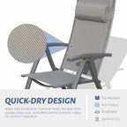 Domi Patio Outdoor Sling Chairs Set of 2 with Moveable Headrest, Folding Chairs Outdoor Reclining Camping Chairs with Armrest Adjustable High Backrest