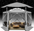 COBIZI Pop Up Gazebo Screen Tent Screen House for Camping, 12x12 Screen Room with Mosquito Netting, Hub Tent Instant Screened Canopy with Carrying Bag and Ground Stakes, Gray