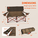 Kelty Low Loveseat Oversized 2-Person Heavy Duty Folding Camp Chair, Double Seat for Soccer Games, Tailgating, Beach Days (Low Height/Bungee)