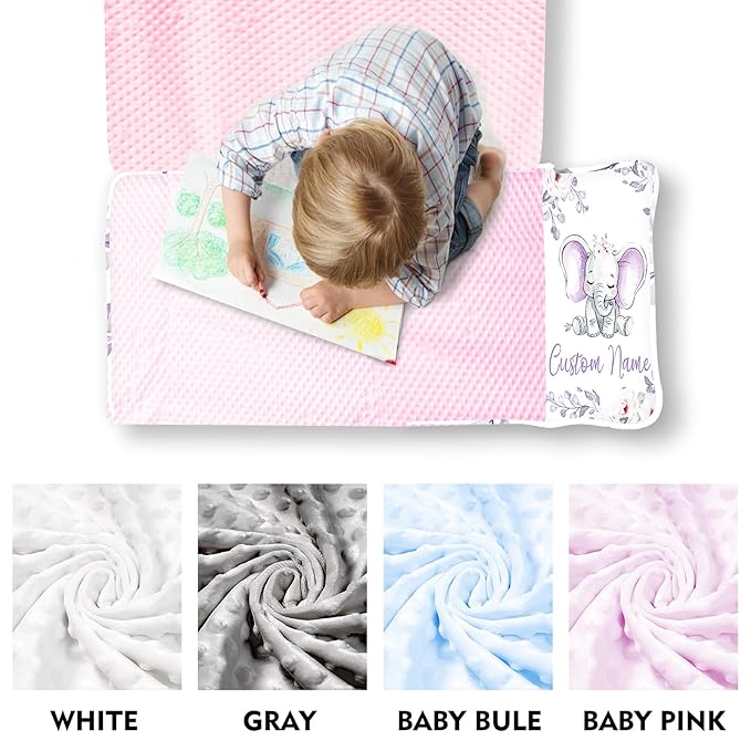 Custom Toddler Nap Mat for Preschool, Personalized Name Purple Flower Elephant Kids Sleeping Bag for Daycare, Roll Up Sleeping Mat with Removable Pillow and Soft Dot Minky Blanke for Girls Camping