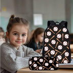 Baseball Bookbag with Insulated Lunchbox Pencil Holder Set,4 in 1 Flame Baseball Children Backpack for Kindergarten Elementary Middle 17 Inch Daypack for Camping Travel