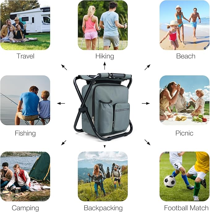 Portable Backpack Stool Cooler Chair for Adults Heavy Duty 350lbs, Lightweight Folding Detachable Large Camping Seat Backpack Cooler Chair for Fishing Hunting Travel