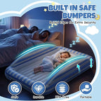 Inflatable Toddler Travel Bed with Cordless Rechargeable Air Pump – Comfy Removable Flocked Toddler Air Mattress & Safety Rails, Portable Kids Blow Up Bed for Home Camping Sleepover Vacation