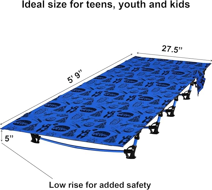 Kids Camping Cot and Toddler Travel Bed | Lightweight and Compact Cots for Sleeping | 5’9” x 27.5” x 5.3” – Portable Folding Cot for Toddler, Kids, Youth and Even Adults
