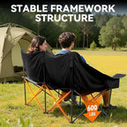 Double Camping Chair Oversized Padded Camping Chairs for Adults Folding Loveseat with Cup Holders and Side Pockets Heavy Duty Outdoor Lawn Chairs for Camping,Sports, Fishing,Beach,Black