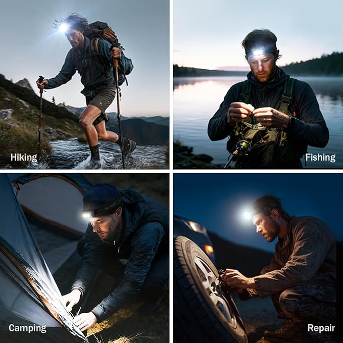 F8 Headlamp Rechargeable, 800 Lumen Super Bright LED Head Lamp, IP67 Waterproof with Motion Sensor and Red Light, AAA Battery Compatible for Work, Camping, Hiking, Running
