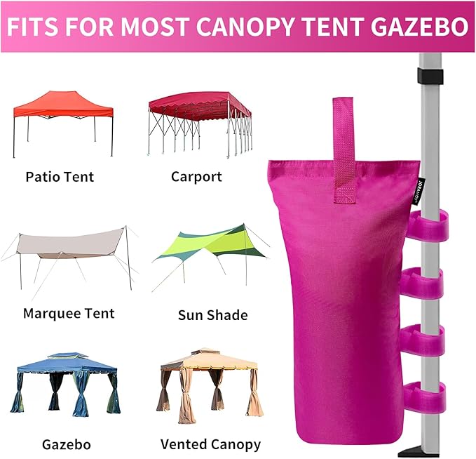 Joramoy Heavy Duty Canopy Weight Bags(150LBS) for Pop up Canopy Tent, Leg Canopy Weights Sand Bags for Instant Outdoor Sun Shelter Canopy/Patio Umbrella,Set of 4, Pink(Without Sand)