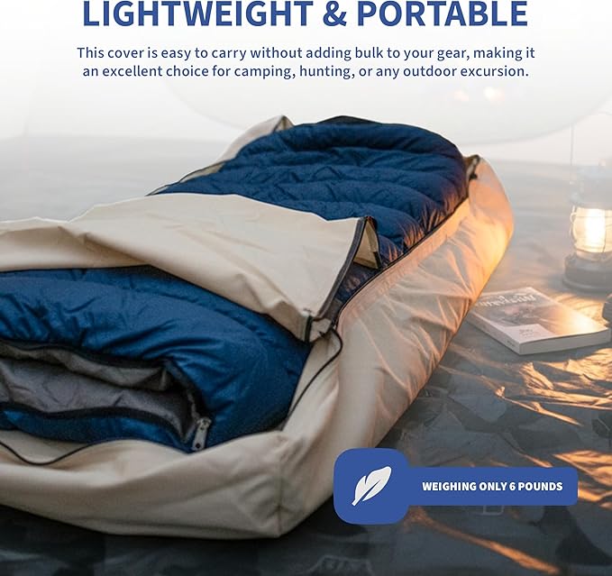 Canvas Sleeping Bag Cover, Oversized Sleeping Bag Protector with Cot Pad Pocket Flap, 2 Full-Length YKK Zippers, Machine Washable, 33 x 80 in