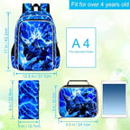 3Pcs Dinosaur Backpack for Boys, 17" Kids Lightning Bookbag for Elementary Preschool Kindergarten, School Backpacks with Lunch Box (Blue)