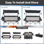 Nice C Heated 3 Person Camping Chair with Canopy, Heated Double Camping Chairs with Battery, Portable Oversized Padded Sports Umbrella Chair with Shade, Cup Holder, Cooler Bag, for Lawn Outdoors