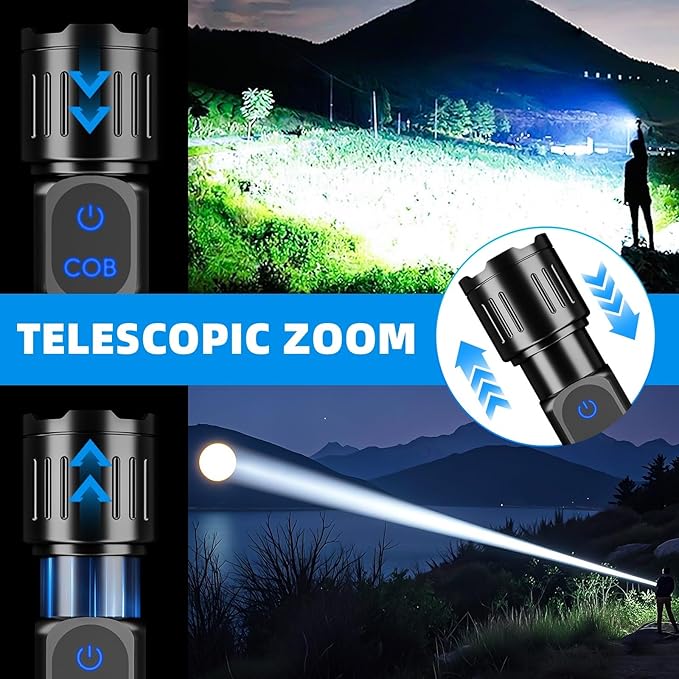 Rechargeable LED Flashlight, Super Bright 99000 High Lumens Flash Light, 9 Modes Zoomable Flashlight with LCD Display, Waterproof Tactical Flashlights for Camping, Home Emergency
