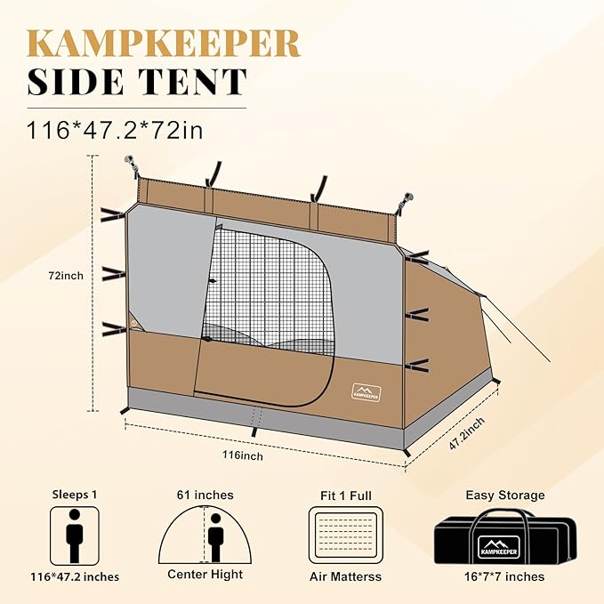 KAMPKEEPER Canopy Side Tent, Camping Canopy Tent for 10x10 Pop Up Canopies, Cube Tents, Gazebo Room Compatible with 10' Wide Canopies(Canopy Not Included)