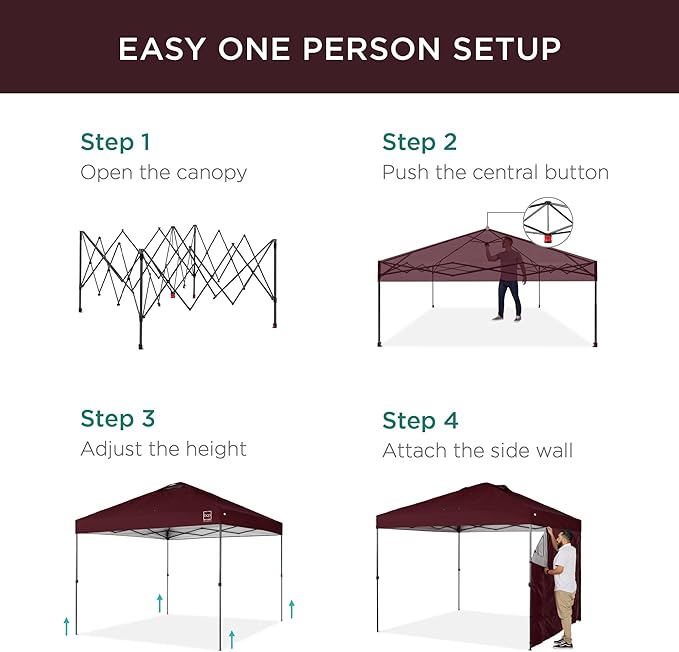 Best Choice Products 10x10ft Pop Up Canopy Tent with Sidewall, 1 Person 1 Minute Set Up, Carry Case, 4 Weight Bags - Burgundy