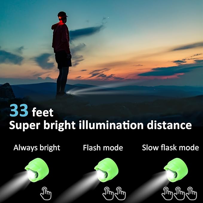 RAHAN Rechargeable Flashlights Compatible with Croc,2 PCs Flashlights Attachment for Shoe, LED Clogs Light with 3 Light Modes for Dog Walking, Camping, Running, Suitable for Adults Kids, Green