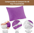 Small Shredded Memory Foam Pillow, Camping Pillow Travel Pillow - Compressible Medium Firm, Breathable Cover, Ideal Backpacking Hiking, Airplane and Car (Purple, S)