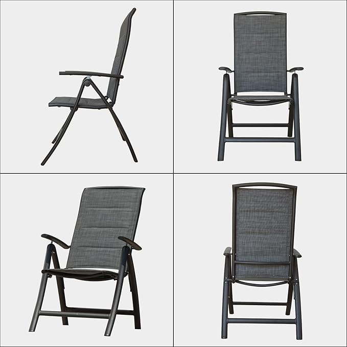 Domi Patio Outdoor Sling Chairs Set of 2, Folding Outdoor Reclining Camping Padded Chairs with Armrest Adjustable High Backrest Portable
