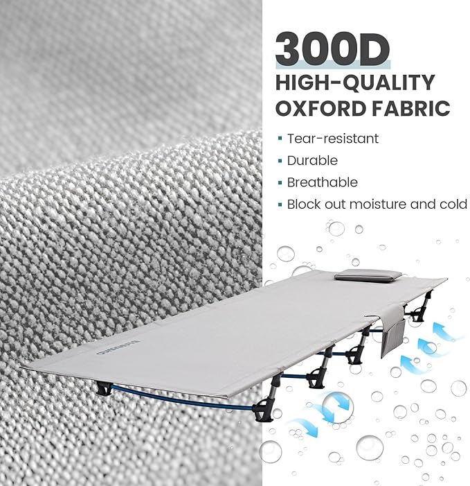 FUNDANGO Ultralight Folding Camping Cot, Extra Long Backpack Lightweight Camping Cots for Adults Portable Cot Bed for Hiking Travel Home Mountaineering, Grey