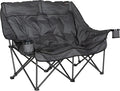 Lippert Big Bear Dark Grey Heated Folding Camping Loveseat with Power Banks, Four Heat Zones, 600-lb. Weight Capacity, 600D Polyester Fabric, High-Loft Cushioning, Zippered Carrying Bag - 2024043335