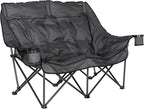 Lippert Big Bear Dark Grey Heated Folding Camping Loveseat with Power Banks, Four Heat Zones, 600-lb. Weight Capacity, 600D Polyester Fabric, High-Loft Cushioning, Zippered Carrying Bag - 2024043335