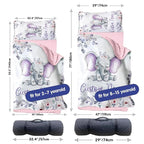 Custom Toddler Nap Mat for Preschool, Personalized Name Purple Flower Elephant Kids Sleeping Bag for Daycare, Roll Up Sleeping Mat with Removable Pillow and Soft Dot Minky Blanke for Girls Camping