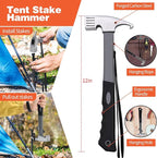 Tent Stakes and Hammer Set, 16 Pack 8in Heavy Duty Forged Steel Tent Stakes + 12in Heavy Duty Camping Hammer + Storage Pouch, Available in Rocky Place