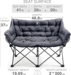 EVER ADVANCED Double Camping Chair for Adults, Padded Folding Camping Love Seat Bench with Side Pocket Portable Camping Couch, 2 Person Heavy Duty Outdoor Chair with Cushion,Support 600lbs, 2Pack