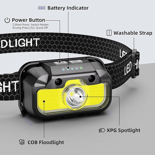 2-Pack LED Headlamp Rechargeable with Green & Red Light -1300 Lumen Ultra-Bright Flashlight Headlight for Camping, Running, Hiking, Fishing - Waterproof with 7 Modes