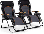 PHI VILLA XXL Oversized Padded Zero Gravity Chair Set of 2, Foldable Patio Recliner, 30" Wide Seat Anti Gravity Lounger with Armrest and Cup Holder, Support 400 LBS (Black & Orange Accents)