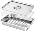 Stainless Steel Grill Prep with Lids –Serve Tray Grill Carry System for Large Food Prep, Marinating Containers, Oven Roasting, and Serving