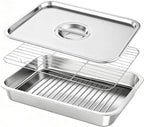 Stainless Steel Grill Prep with Lids –Serve Tray Grill Carry System for Large Food Prep, Marinating Containers, Oven Roasting, and Serving