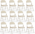 DUMOS 12 Pack Leather Padded Folding Chair, Indoor Outdoor Portable Stackable Commercial Seat with Steel Frame, Capacity for Home, Office, Party, Comfy, Kahki