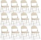 DUMOS 12 Pack Leather Padded Folding Chair, Indoor Outdoor Portable Stackable Commercial Seat with Steel Frame, Capacity for Home, Office, Party, Comfy, Kahki