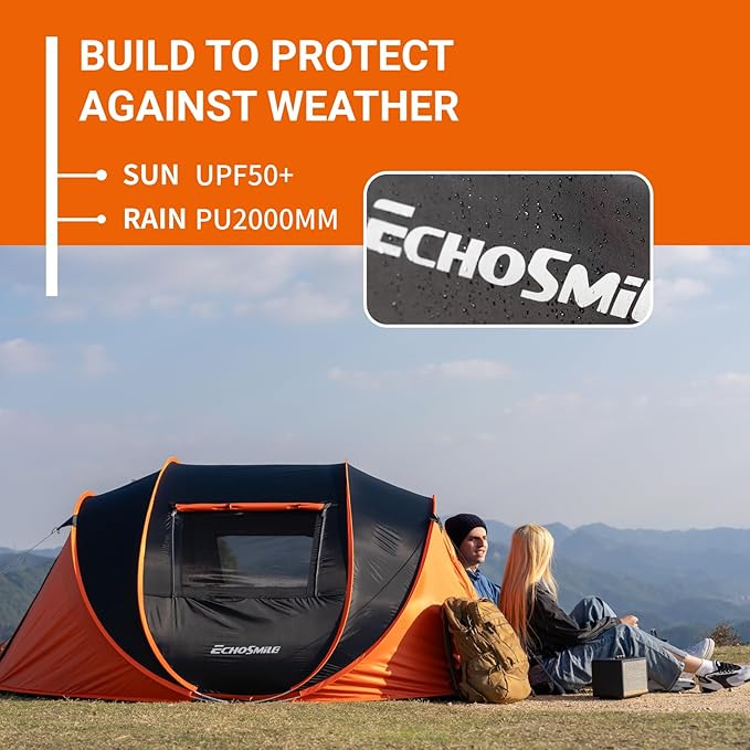 EchoSmile Instant Pop Up Camping Tent, 2/4/6 Person, Easy Setup Tent, Water Resistant Dome, Portable with Carry Bag