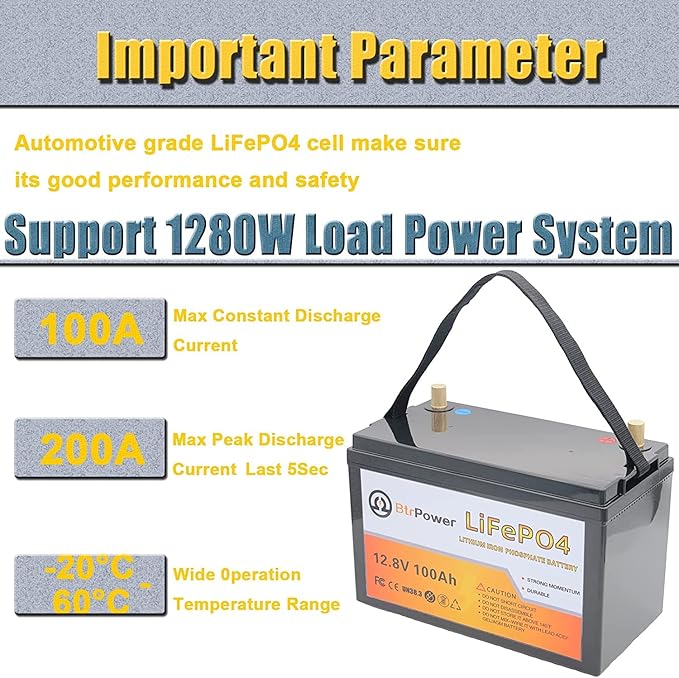 12V LiFePO4 Battery 100AH,5000+ Deep Cycle Lithium Battery with 14.6V 10A Charger,100A BMS for Home Storage,Trolling Motor,RV,Off-Grid System,Solar System,Marine,Golf Cart