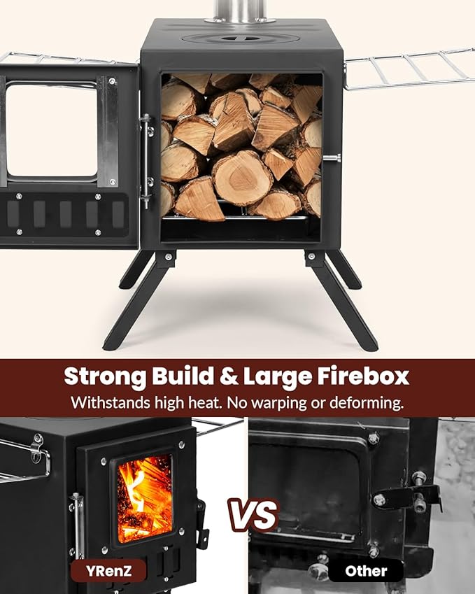 Upgraded Portable Wood Stove for Camping, Compact Tent Stove with Large Firebox, High Airtightness for Outdoor Cooking & Heating