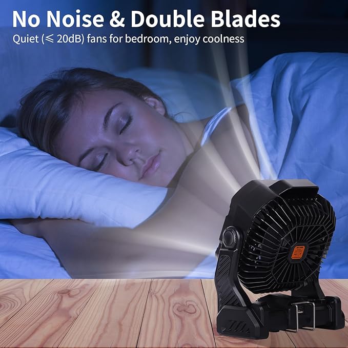 20000mAh Camping Fan with LED Lantern USB TpyeC Rechargeable Battery Operated Fan Outdoor Fans with Light & Hook,4 Speeds Personal USB Desk for Camping Black X26A