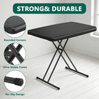 Folding Table 30 Inch - Small Desk Adjustable Height TV Tray for Laptop, Couch, Camping - Heavy Duty Utility Foldable Table for Small Spaces, No Assembly Required, Snowy Granite (Black)