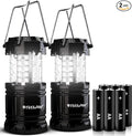2 Pack LED Camping Lantern, LED Lanterns, Suitable Survival Kits for Hurricane, Emergency Light for Storm, Outages, Outdoor Portable Lanterns, Black, Collapsible | Batteries Included