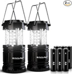 2 Pack LED Camping Lantern, LED Lanterns, Suitable Survival Kits for Hurricane, Emergency Light for Storm, Outages, Outdoor Portable Lanterns, Black, Collapsible | Batteries Included