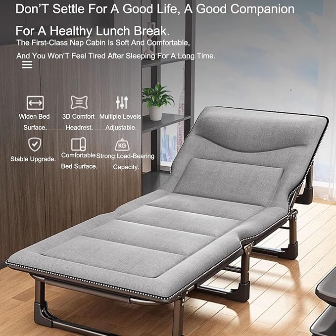 Folding Cot, Folding Bed, Camp Bed, Portable Bed for Adults, 4-Position Adjustable Folding Cot Bed, Outdoor and Indoor 200kg/440lbs Max Load Lounge Chair(Large)